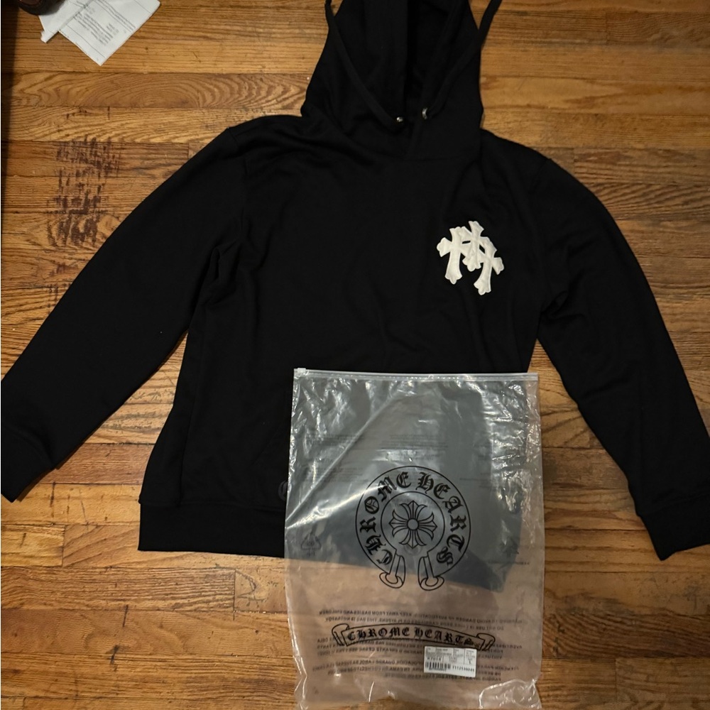 (AUTHENTIC)Chrome Hearts Black Hoodie with White Logo(RECIEPT)